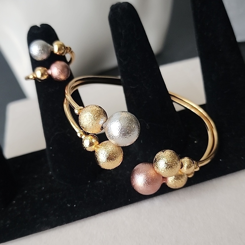 Gold Filled Open Cuff Bracelet Adjuatable Ring Set